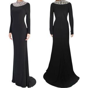 Elegant Black Long Sleeve Evening Gown